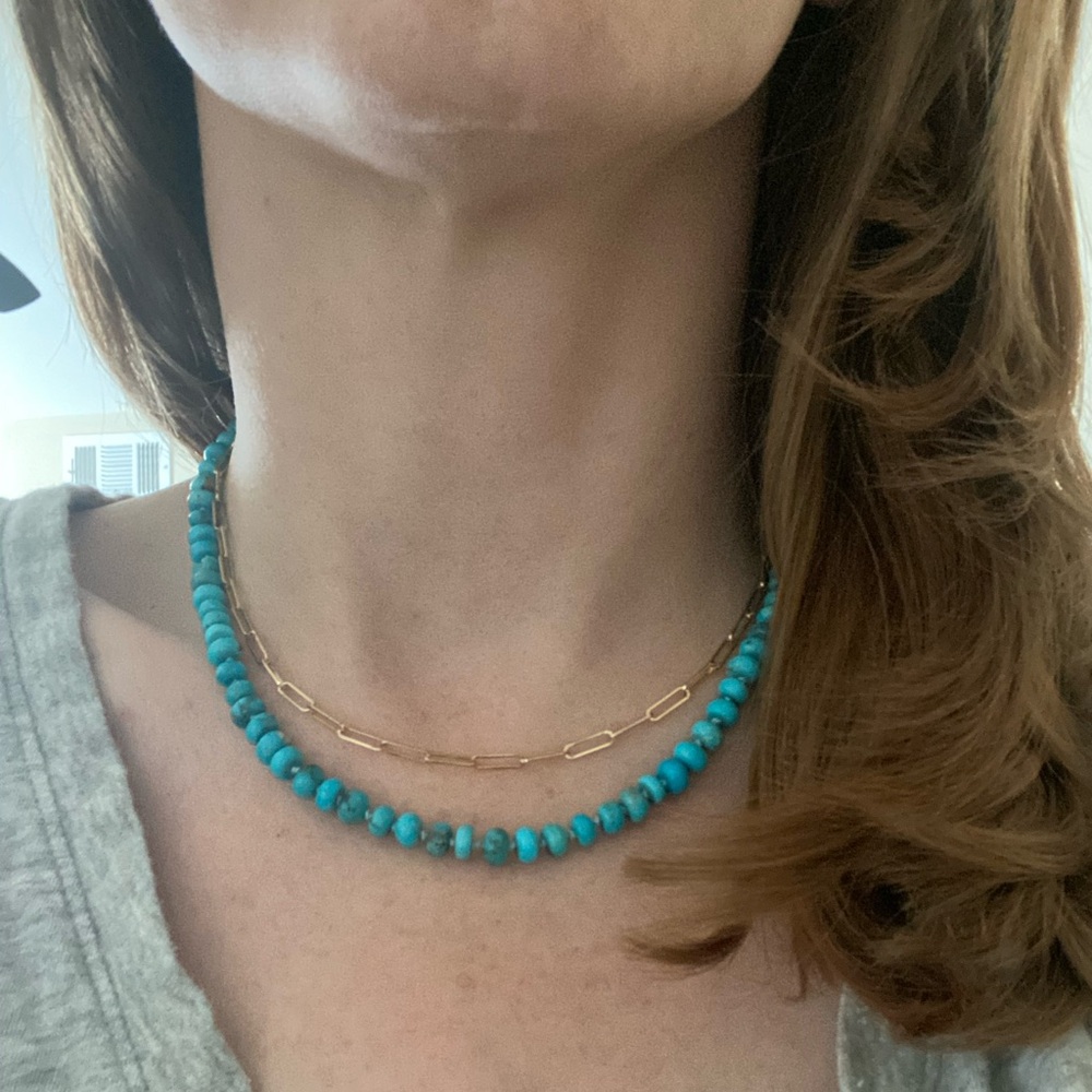 Turquoise Bead Necklace with Silk Thread Hand Knotted